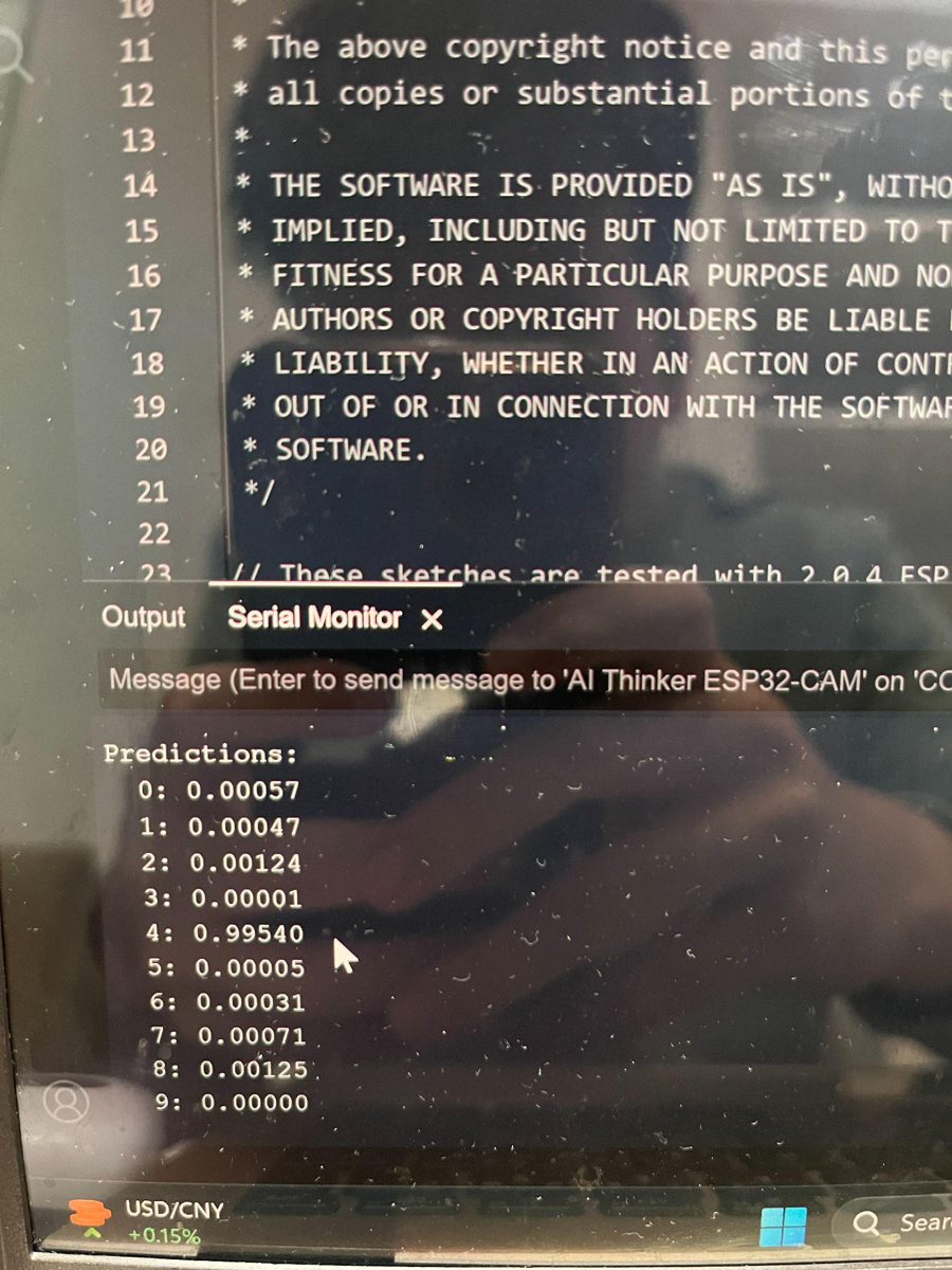 Arduino serial monitor printing per-digit class probabilities